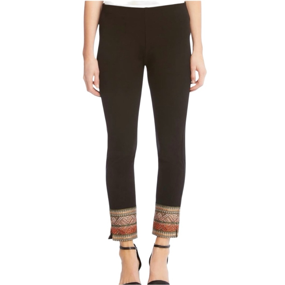 NWOT Karen Kane Black Piper Ribbon Border Ankle Pants - Size M Pull on Style